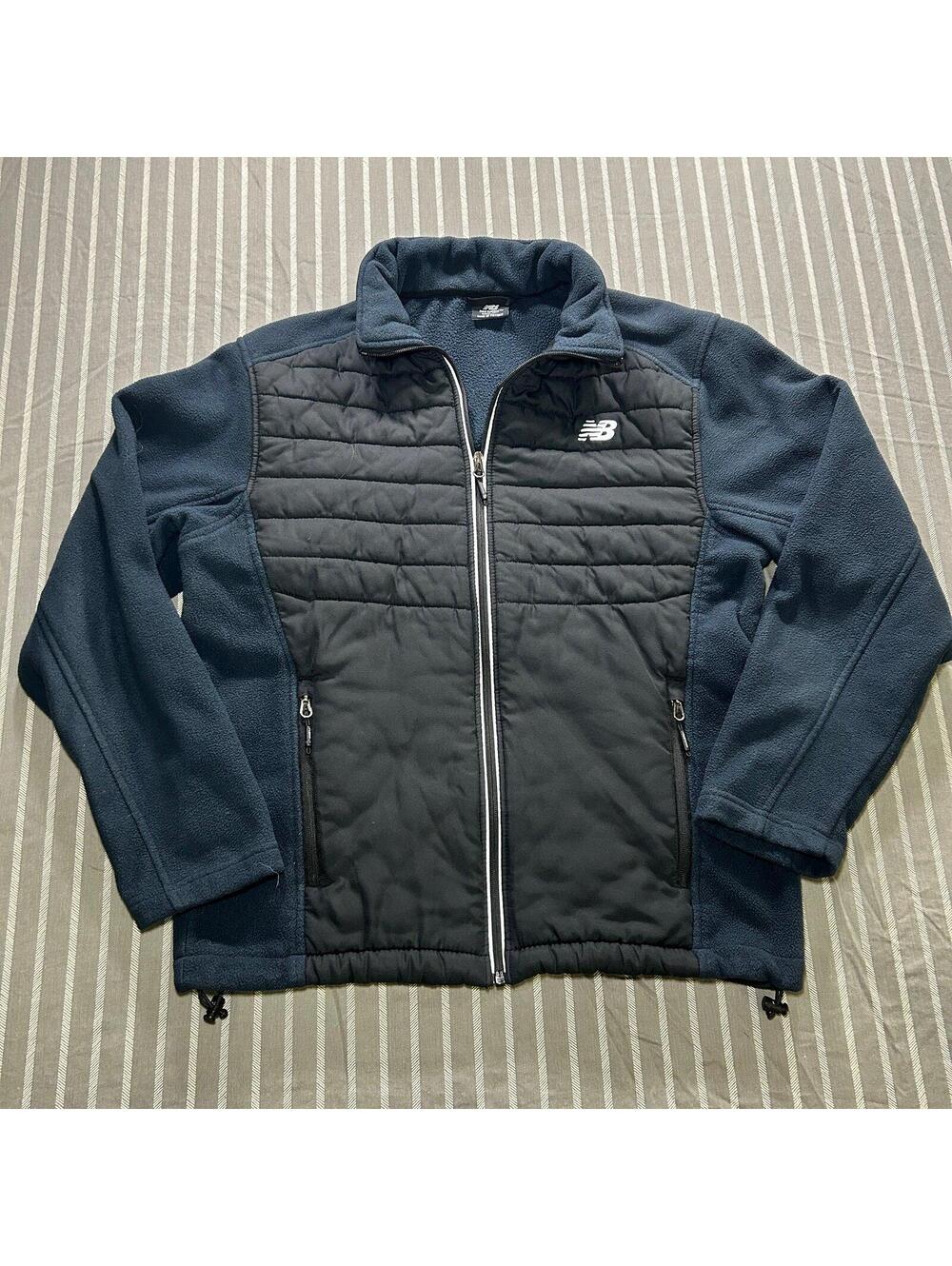 New Balance Full Zip Fleece Sporty Jacket Size M Navy/Black Stretch Zip pockets